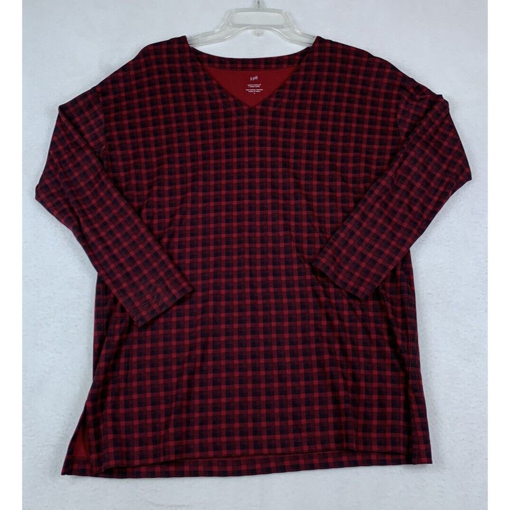 J Jill Shirt Womens Small Buffalo Check Simply Supima V Neck Tunic Cotton Top